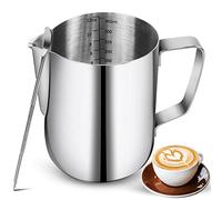 Jarra de espuma de leche de acero inoxidable de 350 ml con pluma de decoración, taza de espumador de café, leche, capuchino, latte, art barista, jarras de vapor-plateado