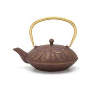 Jarra de hierro fundido de 1,3 litros para inducción, gran tetera asiática de hierro fundido lila con asa dorada y filtro de té de acero inoxidable, ideal para tipos de té sueltos