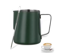 Jarra de Leche Acero Inoxidable,Tianher Jarra Leche Cafetera Barista Taza de Espumador con Marca de Medición y Lápiz Artístico para de Café de Mano y Latte Art Capuchino(Verde oscuro)