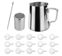 Jarra de leche de acero inoxidable de 350 ml con indicador de medición, accesorios barista, jarra de café crema leche, espumador de leche de acero inoxidable, pluma de latte, plantilla de capuchino