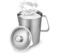 Jarra de leche de acero inoxidable, vaso dosificador con tapa, marcado, jarra de leche de acero inoxidable, para latte art, café con leche, capuchino, zumo de frutas, batido (500 ml)
