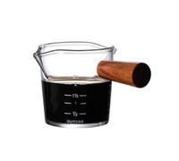 Jarra de leche de vidrio con doble pico, 100 ml, de borosilicato alto, con mango de madera for café latte, estilo japonés. Platillo(6 * 6cm)