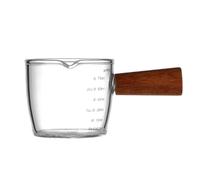 Jarra de leche de vidrio con mango de madera, resistente al calor, de borosilicato, con forma de V y pico de águila, for café expreso.(100ml with scale)
