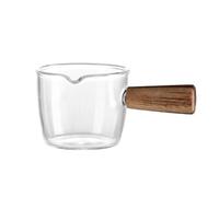 Jarra de leche vidrio con mango madera, resistente al calor, borosilicato, forma V y pico águila, for café expreso Servicios de Catering(100ml)