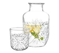 Jarra De Noche Junto A La Cama - Vidrio Transparente Vintage, Jarra Dispensadora De Enjuague Bucal, Juego De Vasos De Agua | Decantador De De 18 Oz, Taza Para Beber Durante La Noche, Estación De