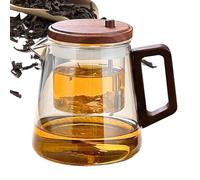 Jarra de té transparente, madera de té de , cadena resistente al calor, mango ergonómico y de madera resistente, depósito interior extraíble, ideal para sesiones de té en casa o trabajo