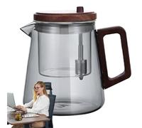 Jarra de té transparente, madera de té de , cadena resistente al calor, mango ergonómico y de madera resistente, depósito interior extraíble, ideal para sesiones de té en casa o trabajo