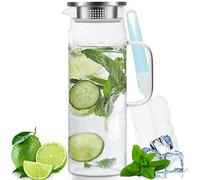 Jarra de vidrio - Capacidad 1,5 litros - Jarra de vidrio con tapa hermética - Ideal para el agua fría y caliente, para el café, la leche (incluye cepillo para tazas).