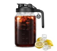 Jarra de vidrio de 32 onzas con boquilla de vertido y asa, jarra de boca ancha a prueba de fugas para café frío, té helado, jugo, limonada, té solar, bebidas de frutas, tapa hermética para