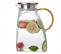 Jarra de vidrio de borosilicato de 1800 ml con tapa hermética y asa, cuerpo estrecho que ahorra espacio para refrigerador, bebidas frías o calientes, té helado, agua, jugo