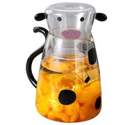 Jarra de vidrio de , jarra de leche de noche, bonita con taza, boquilla fácil de verter, taza con tapa a juego, recipiente compacto para bebidas, diseño decorativo, perfecto para dormitorio