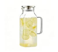 Jarra de vidrio grande,Jarro de 2 Litros para Bebidas Frías con Asa y Tapa - Jarra de Té para Uso Doméstico - Para Encimera, Frigorífico, Barbacoa, Picnic y Camping, Té, Limonada, Café y