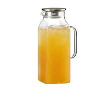 Jarra De Vidrio | Jarra Grande Transparente de 2000 ml Resistente al Calor con Asa - Botellas de vidrio para zumo - Para bebidas líquidas, refrigerador, cocina, hogar, camping, picnic, verano, reunion