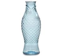Jarra de vidrio para agua | Colección Fish & Fish de Paola Navone | Jarra 850ml | Botella azul transparente para bebidas | Adecuado como jarrón