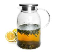 Jarra de Vidrio Sendez 1,5 L con Tapa, Transparente, Acero Inoxidable
