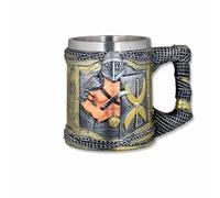 Jarra Decorativa de Gladiadores Romanos, Resina y Acero Inoxidable, 12 cm, Plata y Dorado