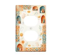 Jarra dúplex para toma de corriente, placa de pared rústica, bohemia, naranja, taza de verano, terracota, tamaño estándar, doble toma de corriente, para decoración del hogar, sala de estar, dormitorio