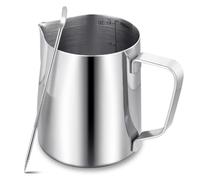 Jarra Espumadora de Leche de 400 ml Con Bolígrafo de Arte Para Decoración, Jarra de Metal Barista Para Máquina de Café (Plateado)