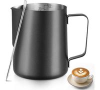 Jarra espumadora de leche de 567 g/600 ml - Jarra de vapor de acero inoxidable con bolígrafo decorativo, taza espumadora de leche barista para arte con leche, capuchino, café (negro)