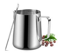 Jarra Espumadora de Leche de Acero Inoxidable 12/20 Onzas - Para Café Con Leche, Capuchino, Latte, Arte Barista - Con Bolígrafo