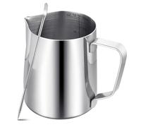 Jarra espumadora de leche, máquina de café, 350 ml, de acero inoxidable 304, jarra de leche con bolígrafo decorativo, accesorios de metal barista, capuchino, café con leche y espresso, apto para