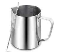 Jarra espumadora de leche para máquina de café, 600 ml, jarra de leche de acero inoxidable 304 con bolígrafo decorativo artístico, accesorios de metal para capuchino, café con leche y espresso, apto