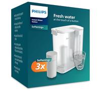 Philips Water Filtro instantáneo de agua, 3 cartuchos de filtro de repuesto SOFTENING+, Hasta un 50% Mas de Reduccion de Cal, Capacidad de 3 Litros, Flujo Rápido de 1 l/min, Recargable Mediante USB-C