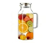 Jarra Grande de Vidrio,Jarro de 2 Litros para Bebidas Frías con Asa y Tapa - Jarra de Té para Uso Doméstico | Para Encimera, Frigorífico, Barbacoa, Picnic y Camping, Té, Limonada, Café y