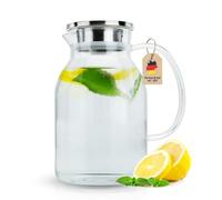 Jarra Intirilife con filtro en CLEAR - Jarra de vidrio de 1,8 litros con asa y tapa con filtro de acero inoxidable extraíble - resistente al calor apta para bebidas calientes y frías, té, café, agua
