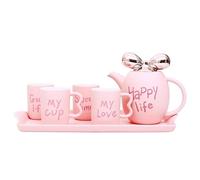 Jarra Juego de tazas café con bote agua creativo cerámica(Pink)