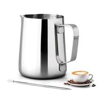Jarra Leche Barista, 350ml Jarra Para Espuma, Jarra Para Espuma Mano Acero Inoxidable con Lápiz Decorador Para Espresso, Espumador Leche, Café