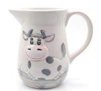Jarra Lechera de Cerámica 725 ml con Diseño de Vaca, Pico Antigoteo, Apta para Lavavajillas, Brillante y Resistente, Jarrita de Leche con Relieve