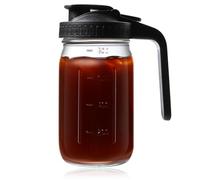 Jarra Mason Jar de agua de vidrio de boca ancha con tapa de asa, jarra de leche materna de 32 onzas para té helado, jugo, mezcla, café frío