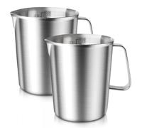 Jarra medidora de acero inoxidable, con mango y escala, jarra de leche de acero inoxidable 304, apta para alimentos, jarra de espuma barista para capuchino, latte espresso, vaso medidor de 1 litro