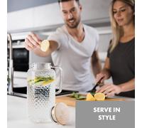 Klarstein GLASWERK Jarra de cristal (2L) - Jarra de agua con elegante tapa de bambú- Jarra de vidrio de borosilicato estable - Jarra de agua con filtro en el pico