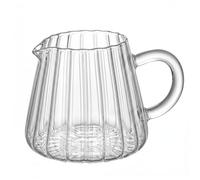 Jarra para crema, jarra de vidrio pequeña transparente de 250 ml con picos y rayas verticales, jarras para crema con asa para café