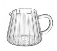 Jarra para crema, jarra de vidrio pequeña transparente de 250 ml con picos y rayas verticales, jarras para crema con asa para café