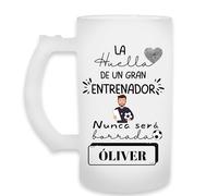 Jarra Personalizada con Nombre para Entrenador/a de Futbol, Regalo para Entrenadores/as, cristal esmaltado, Regalo Original, Regalo Personalizado. Diseño Huella Fútbol