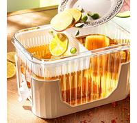 Jarra portátil de agua fría con base desmontable, jarra de jugo de 2,5 L para refrigerador y uso al aire libre, material de polipropileno, grifo antigoteo, fácil (5 L con filtro + base)