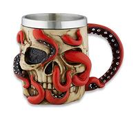 Jarra Taza CALAVERA RED OCTOPUSSY PULPO | Acero Inoxidable 3D, Medieval Viking Warrior Skull Armor Drinking Mug,Taza de Drinkware Jarra de Cerveza, Bebida,Decoración Halloween, Party Trick Cup 39296