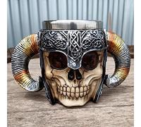 Jarra Taza CALAVERA VIKINGO | Acero Inoxidable 3D, Medieval Viking Warrior Skull Armor Drinking Mug,Taza de Drinkware Jarra de Cerveza, Bebida,Decoración Halloween, Party Trick Cup 39095