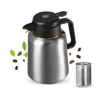 Jarra Térmica de Café de 1,8 L, Jarra Térmica para Café de Acero Inoxidable, Jarra de Café Aislada con Infusor de Té Extraíble con Exhibición de Temperatura, Jarra de Café al Vacío Jarra Aislante