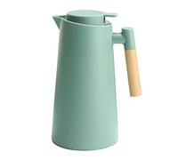 Jarra térmica térmica de vacío aislada para el té de café caliente y frío, con un simple botón pulsador de seguridad, mango de madera, para hotel oficina en casa (1 L)