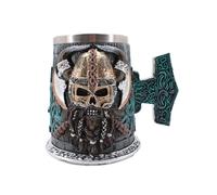Jarra Vikinga XXL, Resina con Interior de Acero Inoxidable, 350 ml, Diseño Medieval Calavera con Hacha