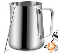 Jarritas para leche, TechKen jarra de leche acero inoxidable 350ml/600ml/900ml(12oz/20oz/32oz) para Café y Latte Art (Plata 32oz/900ml)