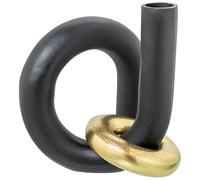 JARRÓN ALUMINIO NEGRO C/ANILLOORO_20X17X22CM