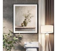Jarrón antiguo italiano, olivo, hojas verdes, bodegón botánico, pintura al óleo sobre lienzo, póster, arte de pared, imágenes para decoración del hogar (35 x 50 cm)