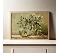 Jarrón antiguo italiano, olivo, hojas verdes, bodegón botánico, pintura al óleo sobre lienzo, póster, arte de pared, imágenes para decoración del hogar (50 x 75 cm)