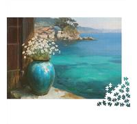 Jarrón Azul Puzzle de 1000 Piezas Vista al Mar Puzzle para Adultos Papel Familia Relajación Decoración 70x50cm/1000pcs