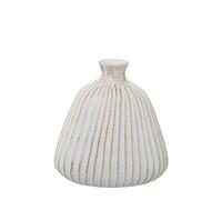 Jarron Botella con surcos de Ceramica en Blanco Mate y Dorado 17x24x26 cm